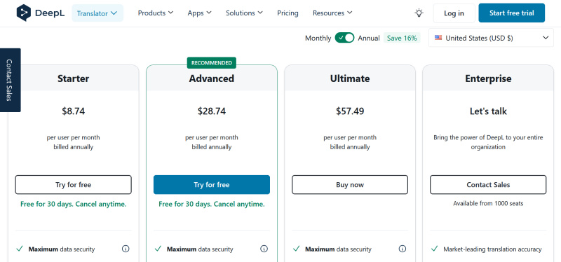 Exploring DeepL | Paid plans
