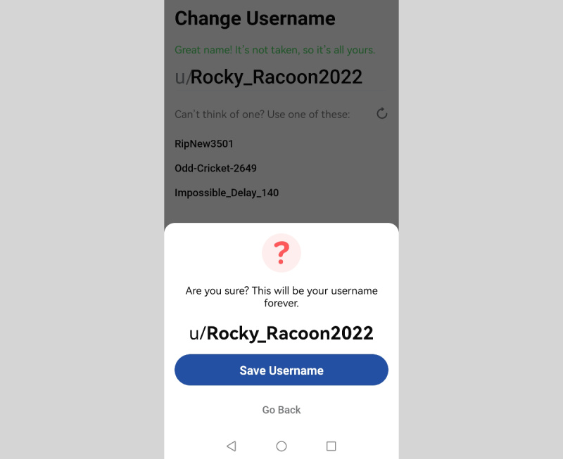 Click on the Save Username button
