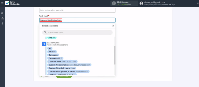 Facebook and iCloud integration | Specify the mailbox manually