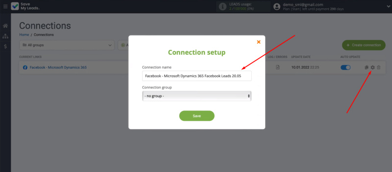 Facebook and Microsoft Dynamics 365 integration | Change the name of the integration
