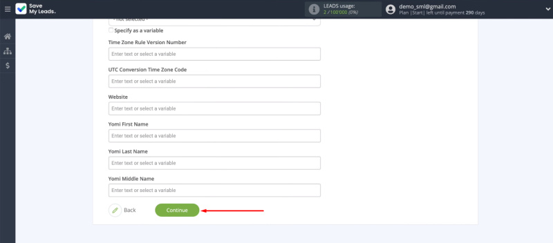 Facebook and Microsoft Dynamics 365 integration | Set all the required fields and click “Continue”