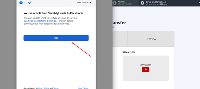 Facebook and MSG91 integration | Click OK