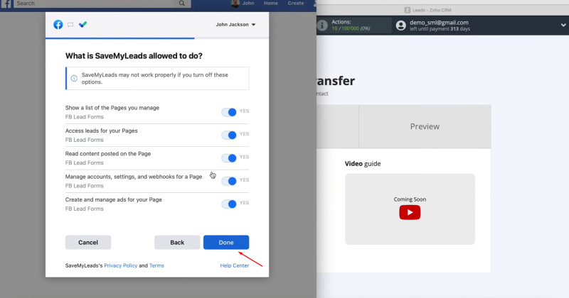 Facebook Lead Ads and Zoho CRM integration | Leave check boxes enabled