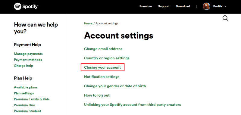 Closing your account