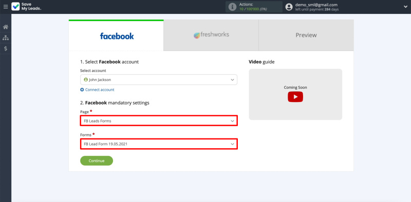 Facebook and Freshworks integration |&nbsp;We need to show SaveMyLeads where it should upload leads from