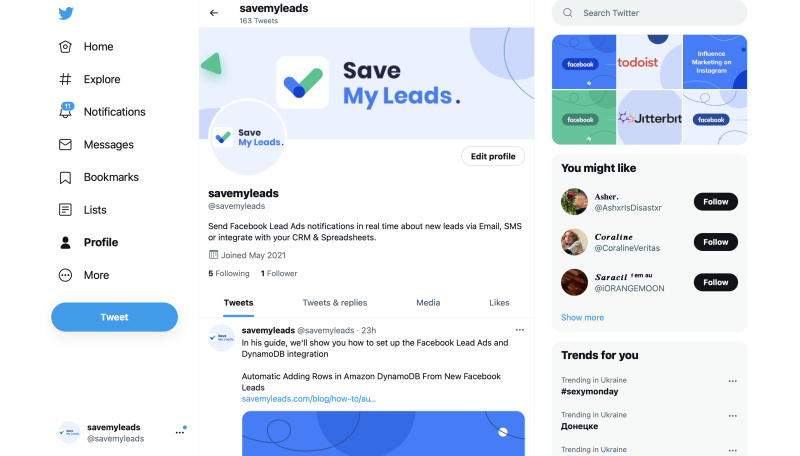 Twitter web interface