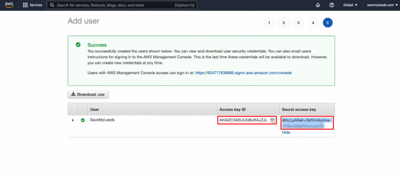 Facebook and Amazon DynamoDB integration | Keys