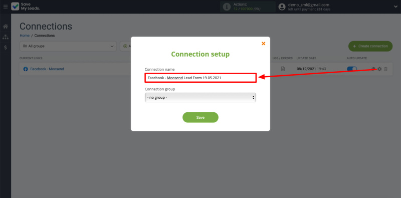 How to set up the upload of new leads from your Facebook ad account in Moosend | Editing the name of the integration