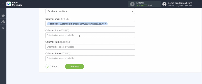 Facebook and Google BigQuery integration | Select a table