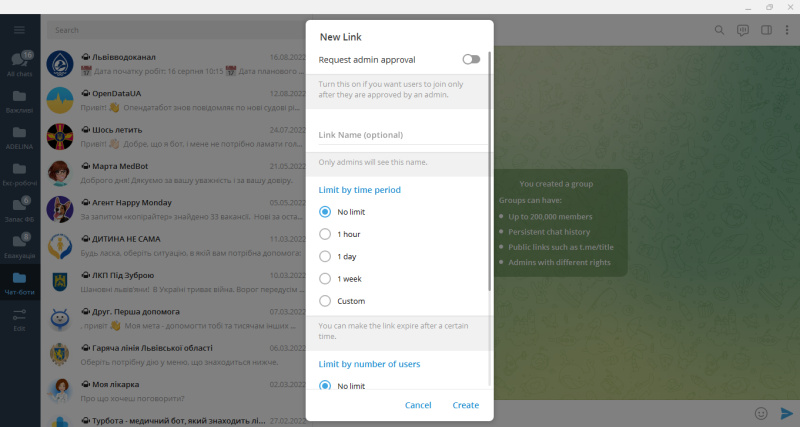 How to create a Telegram group | Create a new link