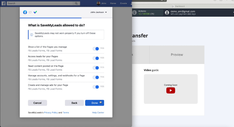 How to Send E-Mail via eSputnik from New Facebook Leads | Turn on access checkmarks