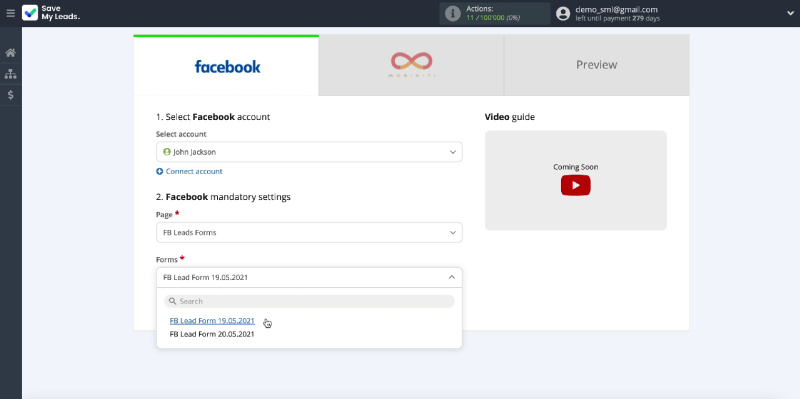 How to Send SMS via Mobiniti from New Facebook Leads | Specify the forms for uploading data