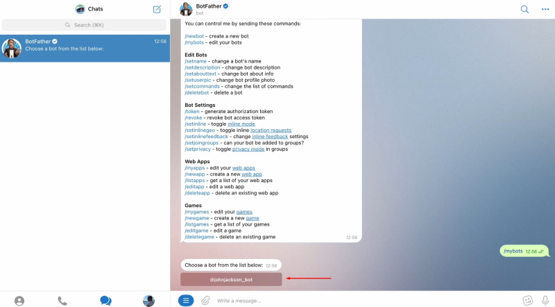 Facebook and Telegram integration | Select the required bot