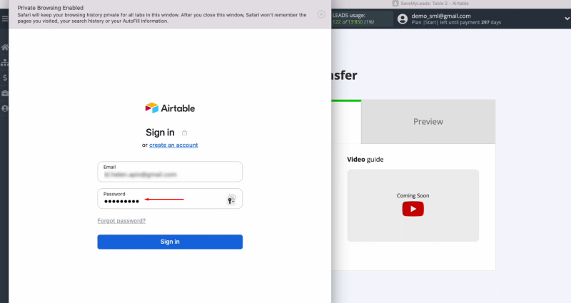 Airtable and Facebook integration | Specify the password for your personal account