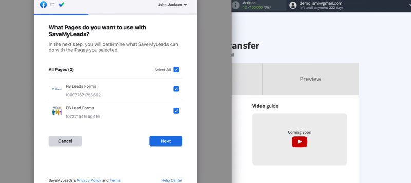 Facebook and MSG91 integration | Select advertising pages