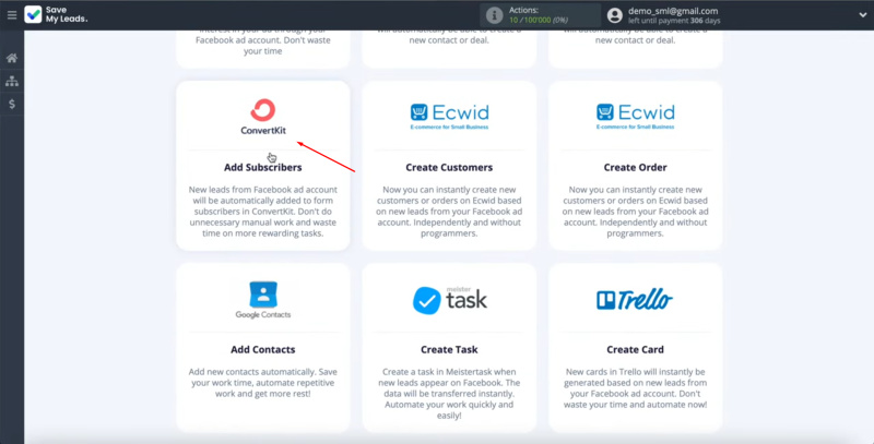 Facebook and ConvertKit integration | Select the ConvertKit system template