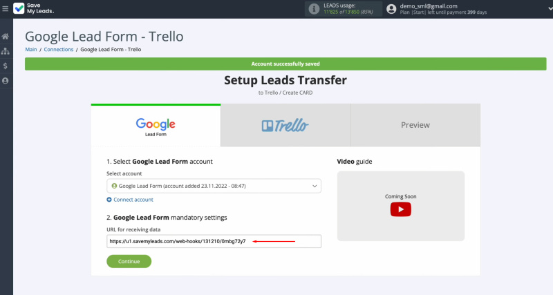 Google Lead Form and Trello integration | Copy the URL for receiving data