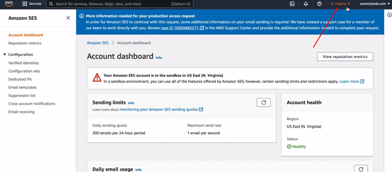 Facebook and Amazon SES integration | The actual name of the region