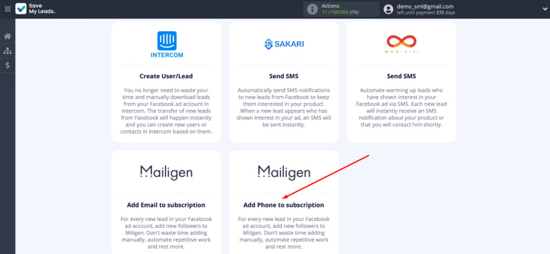 Facebook and Mailigen integration | Select a template