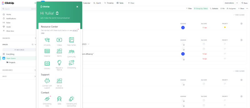 Support on ClickUp