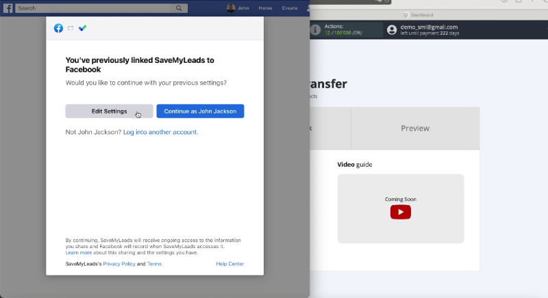 How to Send E-Mail via eSputnik from New Facebook Leads | Continue setting