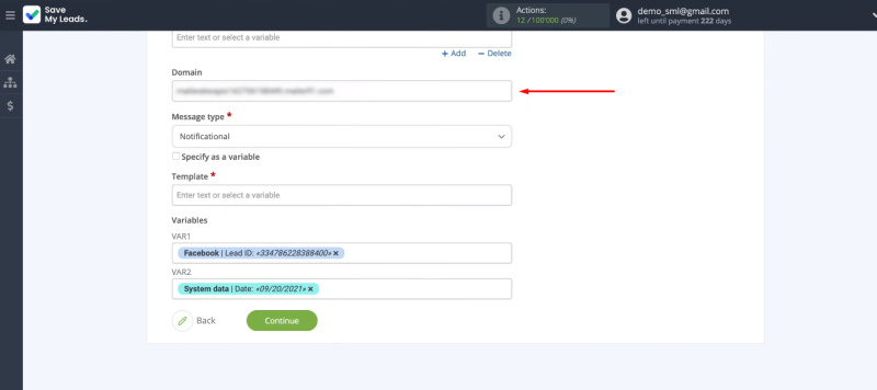 Facebook and MSG91 integration | Insert the domain