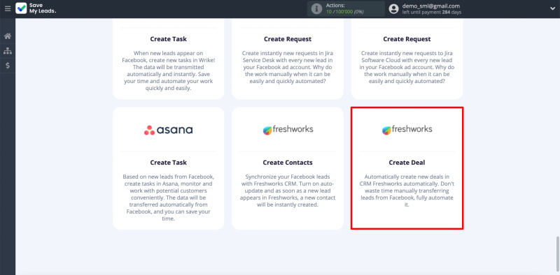 Facebook and Freshworks integration | Create deal
