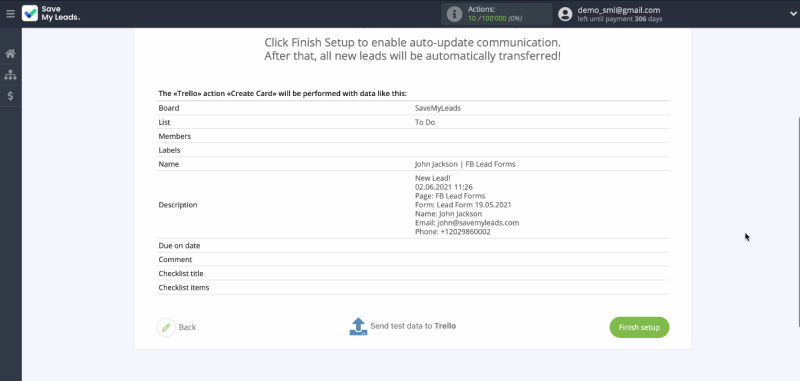 Sending test data