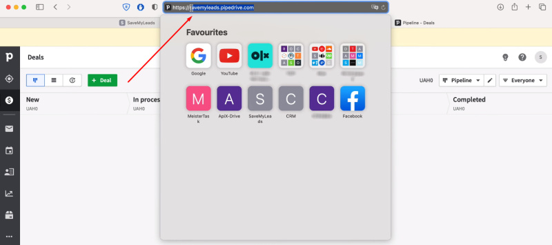 Facebook and Pipedrive integration | Copy the domain in the address bar