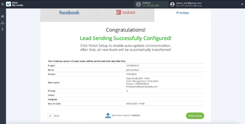 How to Create Todoist Tasks from New Facebook Leads | Turn on auto-update and complete the integration setup