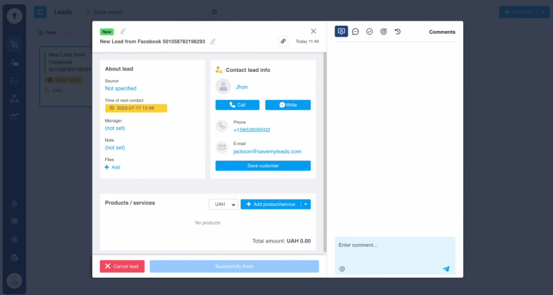 Facebook and KeyCRM integration | Result of connecting