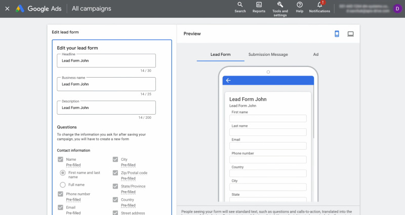 Google Lead Form and Slack integration | Lead form