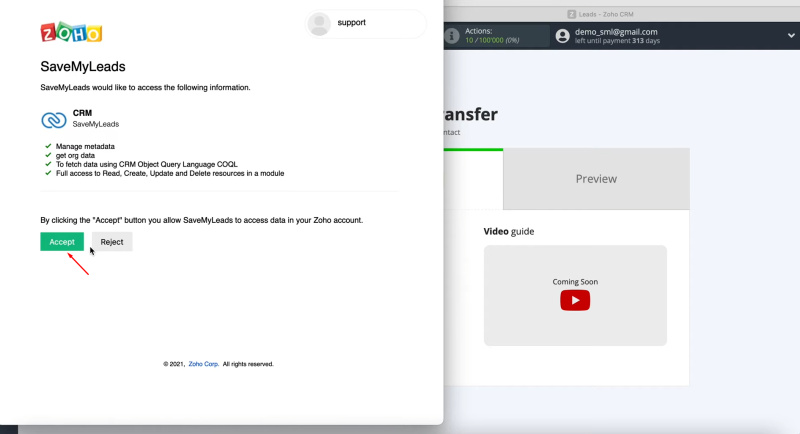 Facebook Lead Ads and Zoho CRM integration | Click “Accept”