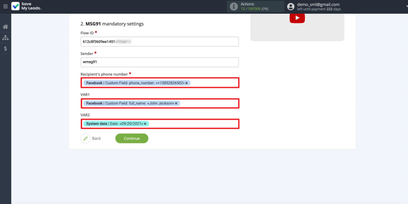 Facebook and MSG91 integration | Configuring message, part 2&nbsp;