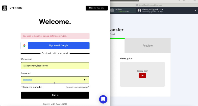How to Create Intercom Leads from New Facebook Leads | Enter your username and password