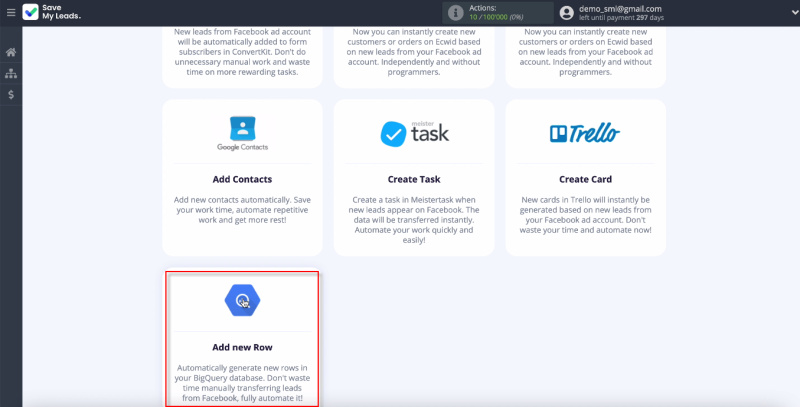 Facebook and Google BigQuery integration | Select a template