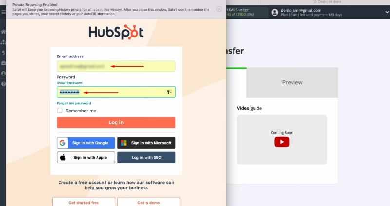 HubSpot and TikTok integration | Enter your HubSpot login credentials