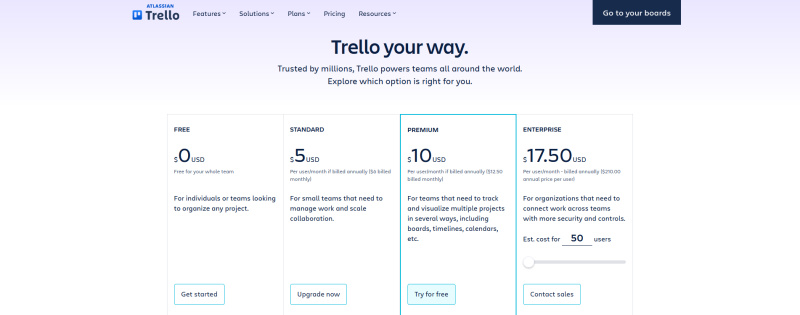 Trello vs. Asana | Trello pricing