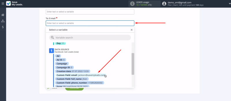 Facebook and iCloud integration | Select variable from the list