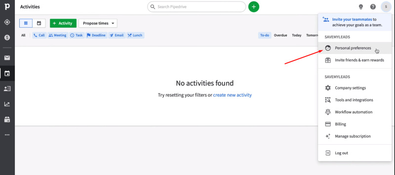 Facebook and Pipedrive integration | Go to settings