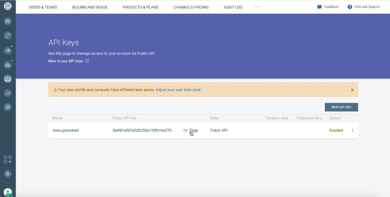 Copy the API key