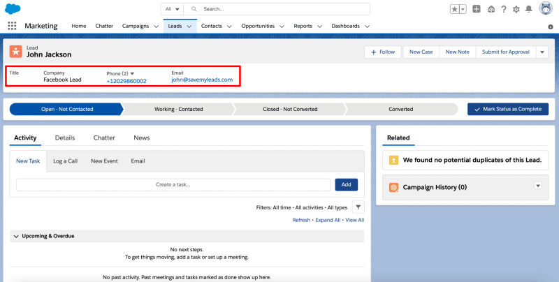Salesforce and Facebook integration | Check leads transfer&nbsp;