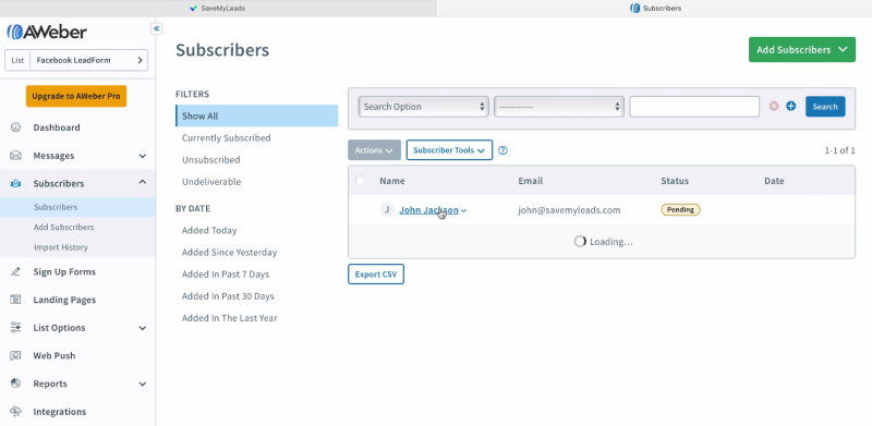 Facebook and Aweber integration | Data received successfully