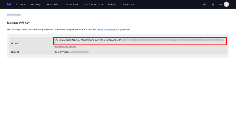 Facebook and Campaign Monitor integration | Copy API-key