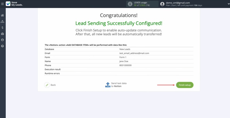 How to connect TikTok to Notion | Click "Finish setup"