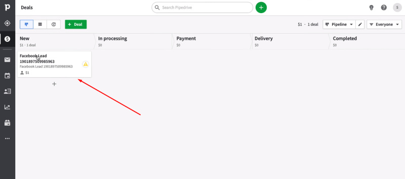 Facebook and Pipedrive integration | Check a new deal in Pipedrive