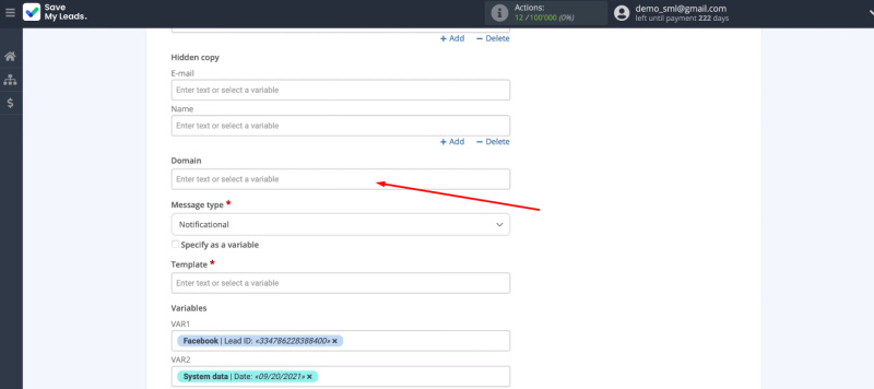Facebook and MSG91 integration | Domain field