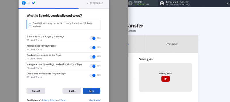 Facebook and ActiveCampaign integration | Access permition