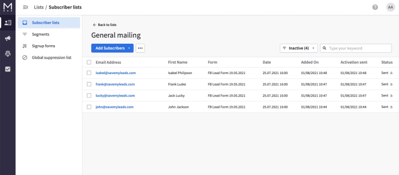 Facebook and Mailigen&nbsp;integration | Subscriber list