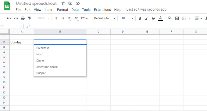 How to Create Drop Down List in Google Sheets |&nbsp;A drop down icon appears at the end of the selected cell